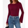 imageBTFBM Long Sleeve Shirts for Women 2025 Fall Y2K Clothes Casual Solid Color Boat Neck Bell Sleeve Fitted Going Out TopsBurgundy