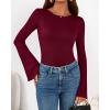 imageBTFBM Long Sleeve Shirts for Women 2025 Fall Y2K Clothes Casual Solid Color Boat Neck Bell Sleeve Fitted Going Out TopsBurgundy
