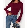 imageBTFBM Long Sleeve Shirts for Women 2025 Fall Y2K Clothes Casual Solid Color Boat Neck Bell Sleeve Fitted Going Out TopsBurgundy