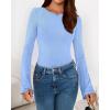 imageBTFBM Long Sleeve Shirts for Women 2025 Fall Y2K Clothes Casual Solid Color Boat Neck Bell Sleeve Fitted Going Out TopsLight Blue