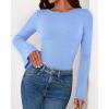 imageBTFBM Long Sleeve Shirts for Women 2025 Fall Y2K Clothes Casual Solid Color Boat Neck Bell Sleeve Fitted Going Out TopsLight Blue