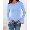 imageBTFBM Long Sleeve Shirts for Women 2025 Fall Y2K Clothes Casual Solid Color Boat Neck Bell Sleeve Fitted Going Out TopsLight Blue