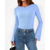 imageBTFBM Long Sleeve Shirts for Women 2025 Fall Y2K Clothes Casual Solid Color Boat Neck Bell Sleeve Fitted Going Out TopsLight Blue