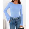 imageBTFBM Long Sleeve Shirts for Women 2025 Fall Y2K Clothes Casual Solid Color Boat Neck Bell Sleeve Fitted Going Out TopsLight Blue