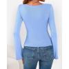 imageBTFBM Long Sleeve Shirts for Women 2025 Fall Y2K Clothes Casual Solid Color Boat Neck Bell Sleeve Fitted Going Out TopsLight Blue