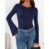 imageBTFBM Long Sleeve Shirts for Women 2025 Fall Y2K Clothes Casual Solid Color Boat Neck Bell Sleeve Fitted Going Out TopsNavy Blue