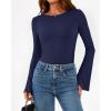 imageBTFBM Long Sleeve Shirts for Women 2025 Fall Y2K Clothes Casual Solid Color Boat Neck Bell Sleeve Fitted Going Out TopsNavy Blue