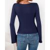 imageBTFBM Long Sleeve Shirts for Women 2025 Fall Y2K Clothes Casual Solid Color Boat Neck Bell Sleeve Fitted Going Out TopsNavy Blue