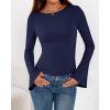 imageBTFBM Long Sleeve Shirts for Women 2025 Fall Y2K Clothes Casual Solid Color Boat Neck Bell Sleeve Fitted Going Out TopsNavy Blue