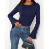 imageBTFBM Long Sleeve Shirts for Women 2025 Fall Y2K Clothes Casual Solid Color Boat Neck Bell Sleeve Fitted Going Out TopsNavy Blue
