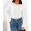 imageBTFBM Long Sleeve Shirts for Women 2025 Fall Y2K Clothes Casual Solid Color Boat Neck Bell Sleeve Fitted Going Out TopsWhite