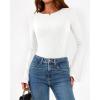 imageBTFBM Long Sleeve Shirts for Women 2025 Fall Y2K Clothes Casual Solid Color Boat Neck Bell Sleeve Fitted Going Out TopsWhite