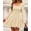 imageBTFBM Square Neck Dress for Women Casual Fall Long Sleeve Knit Pleated Elegant Classy 2025 A Line Club Party Mini DressApricot