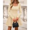 imageBTFBM Square Neck Dress for Women Casual Fall Long Sleeve Knit Pleated Elegant Classy 2025 A Line Club Party Mini DressApricot