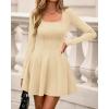 imageBTFBM Square Neck Dress for Women Casual Fall Long Sleeve Knit Pleated Elegant Classy 2025 A Line Club Party Mini DressApricot