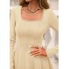 imageBTFBM Square Neck Dress for Women Casual Fall Long Sleeve Knit Pleated Elegant Classy 2025 A Line Club Party Mini DressApricot