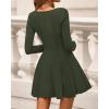 imageBTFBM Square Neck Dress for Women Casual Fall Long Sleeve Knit Pleated Elegant Classy 2025 A Line Club Party Mini DressArmy Green
