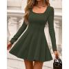 imageBTFBM Square Neck Dress for Women Casual Fall Long Sleeve Knit Pleated Elegant Classy 2025 A Line Club Party Mini DressArmy Green