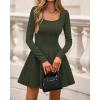 imageBTFBM Square Neck Dress for Women Casual Fall Long Sleeve Knit Pleated Elegant Classy 2025 A Line Club Party Mini DressArmy Green