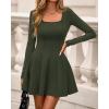 imageBTFBM Square Neck Dress for Women Casual Fall Long Sleeve Knit Pleated Elegant Classy 2025 A Line Club Party Mini DressArmy Green