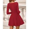 imageBTFBM Square Neck Dress for Women Casual Fall Long Sleeve Knit Pleated Elegant Classy 2025 A Line Club Party Mini DressRed