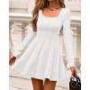 imageBTFBM Square Neck Dress for Women Casual Fall Long Sleeve Knit Pleated Elegant Classy 2025 A Line Club Party Mini DressWhite