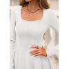imageBTFBM Square Neck Dress for Women Casual Fall Long Sleeve Knit Pleated Elegant Classy 2025 A Line Club Party Mini DressWhite