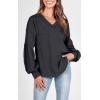 imageBTFBM Womens Fall Fashion 2025 Long Sleeve Shirts Casual V Neck Ribbed Knit Blouses Pullover Trendy Loose Fit Tunic TopsSolid Dark Grey