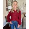 imageBTFBM Womens Fall Fashion 2025 Long Sleeve Shirts Casual V Neck Ribbed Knit Blouses Pullover Trendy Loose Fit Tunic TopsTurndown Wine Red