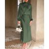 imageBTFBM Womens Mock Neck Satin Dress Summer Fall 2025 Long Sleeve High Waist Formal Wedding Party Maxi Cocktail DressesArmy Green