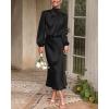 imageBTFBM Womens Mock Neck Satin Dress Summer Fall 2025 Long Sleeve High Waist Formal Wedding Party Maxi Cocktail DressesBlack
