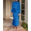 imageBTFBM Womens Mock Neck Satin Dress Summer Fall 2025 Long Sleeve High Waist Formal Wedding Party Maxi Cocktail DressesBrilliant Blue