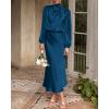 imageBTFBM Womens Mock Neck Satin Dress Summer Fall 2025 Long Sleeve High Waist Formal Wedding Party Maxi Cocktail DressesDark Blue