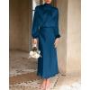 imageBTFBM Womens Mock Neck Satin Dress Summer Fall 2025 Long Sleeve High Waist Formal Wedding Party Maxi Cocktail DressesDark Blue