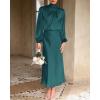 imageBTFBM Womens Mock Neck Satin Dress Summer Fall 2025 Long Sleeve High Waist Formal Wedding Party Maxi Cocktail DressesDark Green