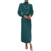imageBTFBM Womens Mock Neck Satin Dress Summer Fall 2025 Long Sleeve High Waist Formal Wedding Party Maxi Cocktail DressesDark Green