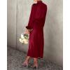 imageBTFBM Womens Mock Neck Satin Dress Summer Fall 2025 Long Sleeve High Waist Formal Wedding Party Maxi Cocktail DressesDeep Red