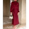 imageBTFBM Womens Mock Neck Satin Dress Summer Fall 2025 Long Sleeve High Waist Formal Wedding Party Maxi Cocktail DressesDeep Red