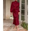 imageBTFBM Womens Mock Neck Satin Dress Summer Fall 2025 Long Sleeve High Waist Formal Wedding Party Maxi Cocktail DressesDeep Red