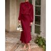 imageBTFBM Womens Mock Neck Satin Dress Summer Fall 2025 Long Sleeve High Waist Formal Wedding Party Maxi Cocktail DressesDeep Red