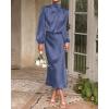 imageBTFBM Womens Mock Neck Satin Dress Summer Fall 2025 Long Sleeve High Waist Formal Wedding Party Maxi Cocktail DressesGrey Blue