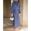 imageBTFBM Womens Mock Neck Satin Dress Summer Fall 2025 Long Sleeve High Waist Formal Wedding Party Maxi Cocktail DressesGrey Blue
