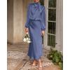 imageBTFBM Womens Mock Neck Satin Dress Summer Fall 2025 Long Sleeve High Waist Formal Wedding Party Maxi Cocktail DressesGrey Blue