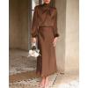 imageBTFBM Womens Mock Neck Satin Dress Summer Fall 2025 Long Sleeve High Waist Formal Wedding Party Maxi Cocktail DressesKhaki