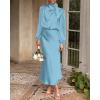 imageBTFBM Womens Mock Neck Satin Dress Summer Fall 2025 Long Sleeve High Waist Formal Wedding Party Maxi Cocktail DressesLight Blue