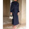 imageBTFBM Womens Mock Neck Satin Dress Summer Fall 2025 Long Sleeve High Waist Formal Wedding Party Maxi Cocktail DressesNavy