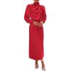 imageBTFBM Womens Mock Neck Satin Dress Summer Fall 2025 Long Sleeve High Waist Formal Wedding Party Maxi Cocktail DressesRed