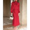 imageBTFBM Womens Mock Neck Satin Dress Summer Fall 2025 Long Sleeve High Waist Formal Wedding Party Maxi Cocktail DressesRed