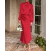 imageBTFBM Womens Mock Neck Satin Dress Summer Fall 2025 Long Sleeve High Waist Formal Wedding Party Maxi Cocktail DressesRed