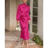 imageBTFBM Womens Mock Neck Satin Dress Summer Fall 2025 Long Sleeve High Waist Formal Wedding Party Maxi Cocktail DressesRose Red